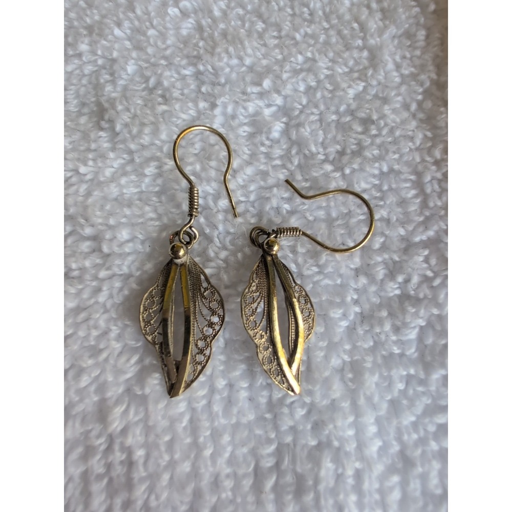 Sterling Silver 925 Solid Classic Hook Dangle Filigree Earrings